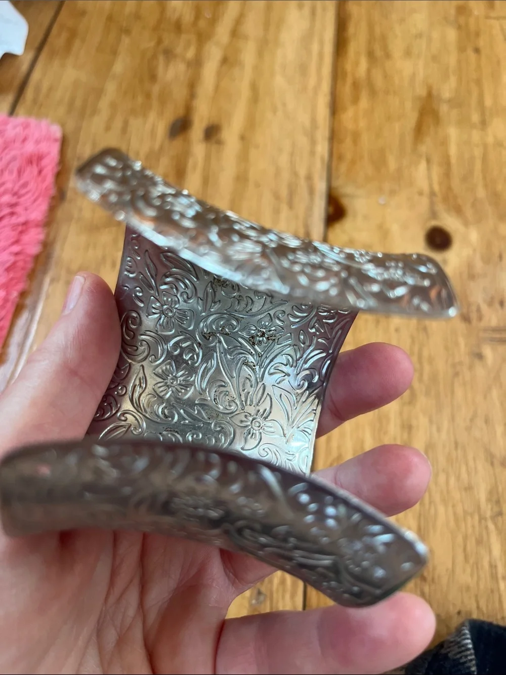 Engraved Floral Silver-Tone Cuff Bracelet